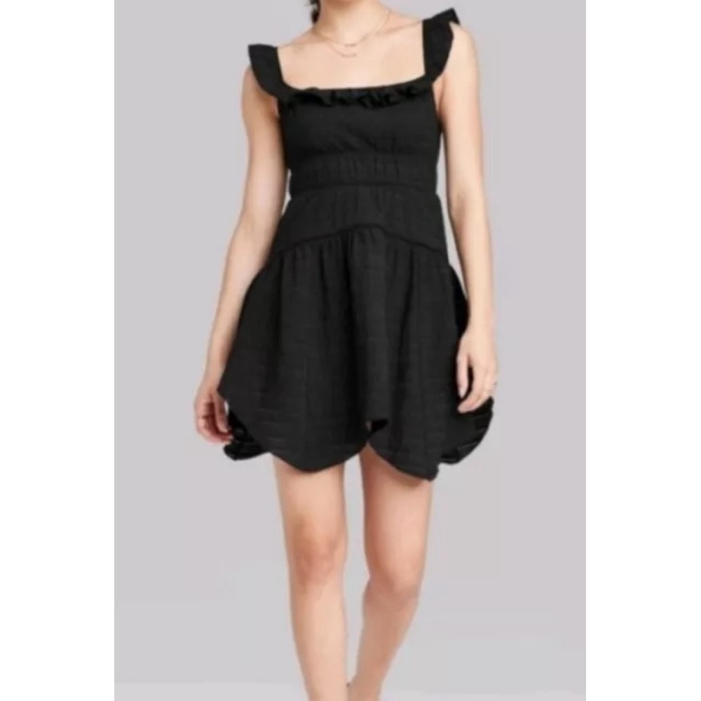 NEW Wild Fable Dress Sz L Women Ruffle Tiered Skater Black Gauze Fairygoth Mini